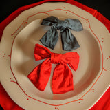 Satin Big Bow Hair Clip Green + Pink Duo Pack - B06