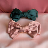 Satin Hair Bow Tie Clip Set - Green + Light Pink Duo Pack - B07