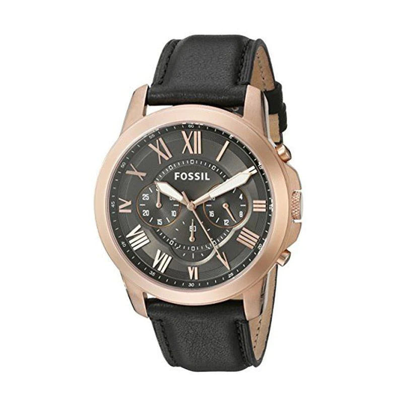 Fossil men's black leather watch online