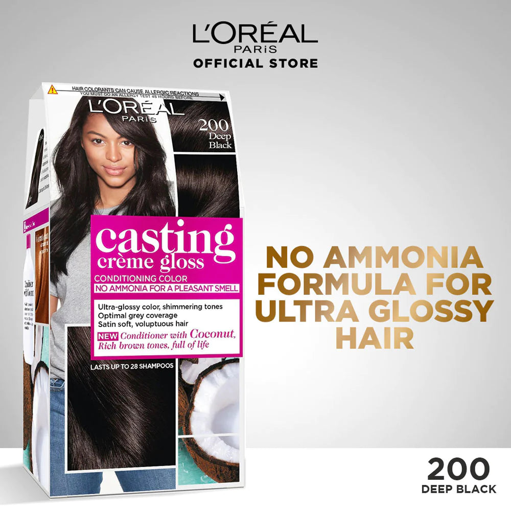 L'Oreal Casting Creme Gloss Hair Dye - 200 Deep Black| Cheeks Pakistan